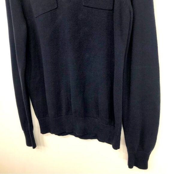 Banana Republic Factory Navy Blue 100% Cotton Quarter Button Pullover Sweater - Picture 6 of 16